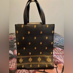 Small black embroidered leather tote